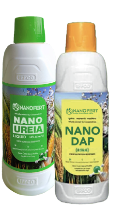 Imagem ilustrativa das garrafas de Nano-ureia e Nano-DAP